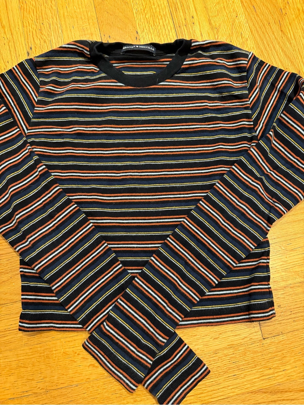 Brandy Melville Striped Long-Sleeve Crop Top - Black/Multi